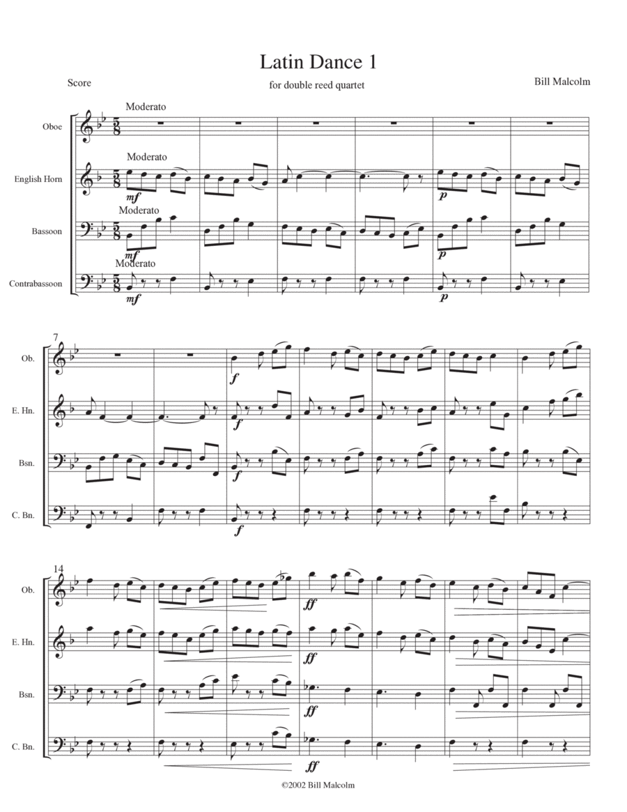 3 Latin Dances for double reed quartet Woodwind Ensemble scores gallery preview page 1