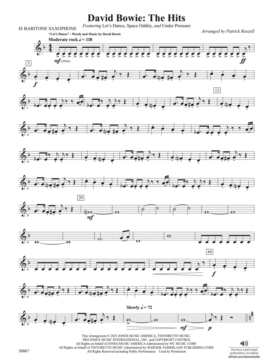 David Bowie: The Hits: E-flat Baritone Saxophone Concert Band scores gallery preview page 1