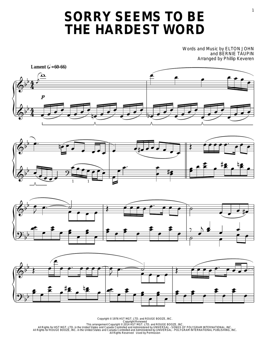 Sorry Seems To Be The Hardest Word [Classical version] (arr. Phillip Keveren) Piano Solo scores gallery preview page 1