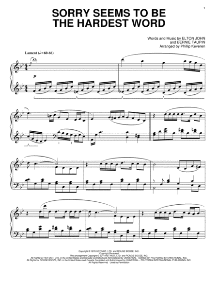 Sorry Seems To Be The Hardest Word [Classical version] (arr. Phillip Keveren)