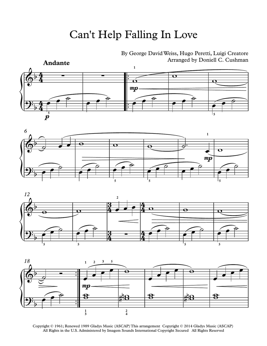 Can't Help Falling In Love Easy Piano scores gallery preview page 1