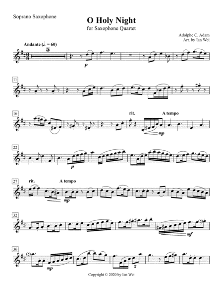 O Holy Night for Saxophone Quartet image number null