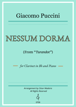 Nessun Dorma by Puccini - Bb Clarinet and Piano (Full Score and Parts)