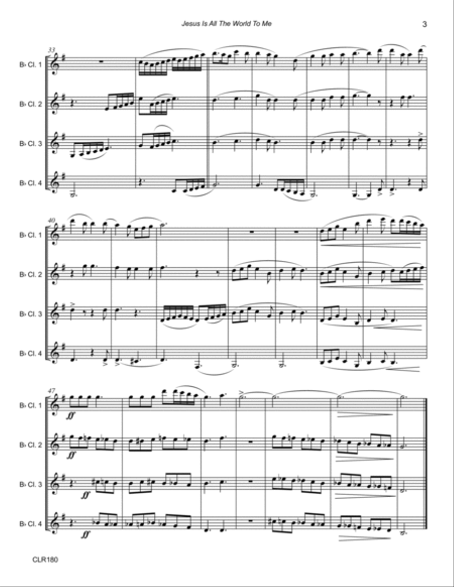 JESUS IS ALL THE WORLD TO ME - CLARINET QUARTET (unaccompanied) Clarinet Quartet scores gallery preview page 3