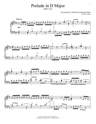 Book cover for Prelude In D Major, BWV 925