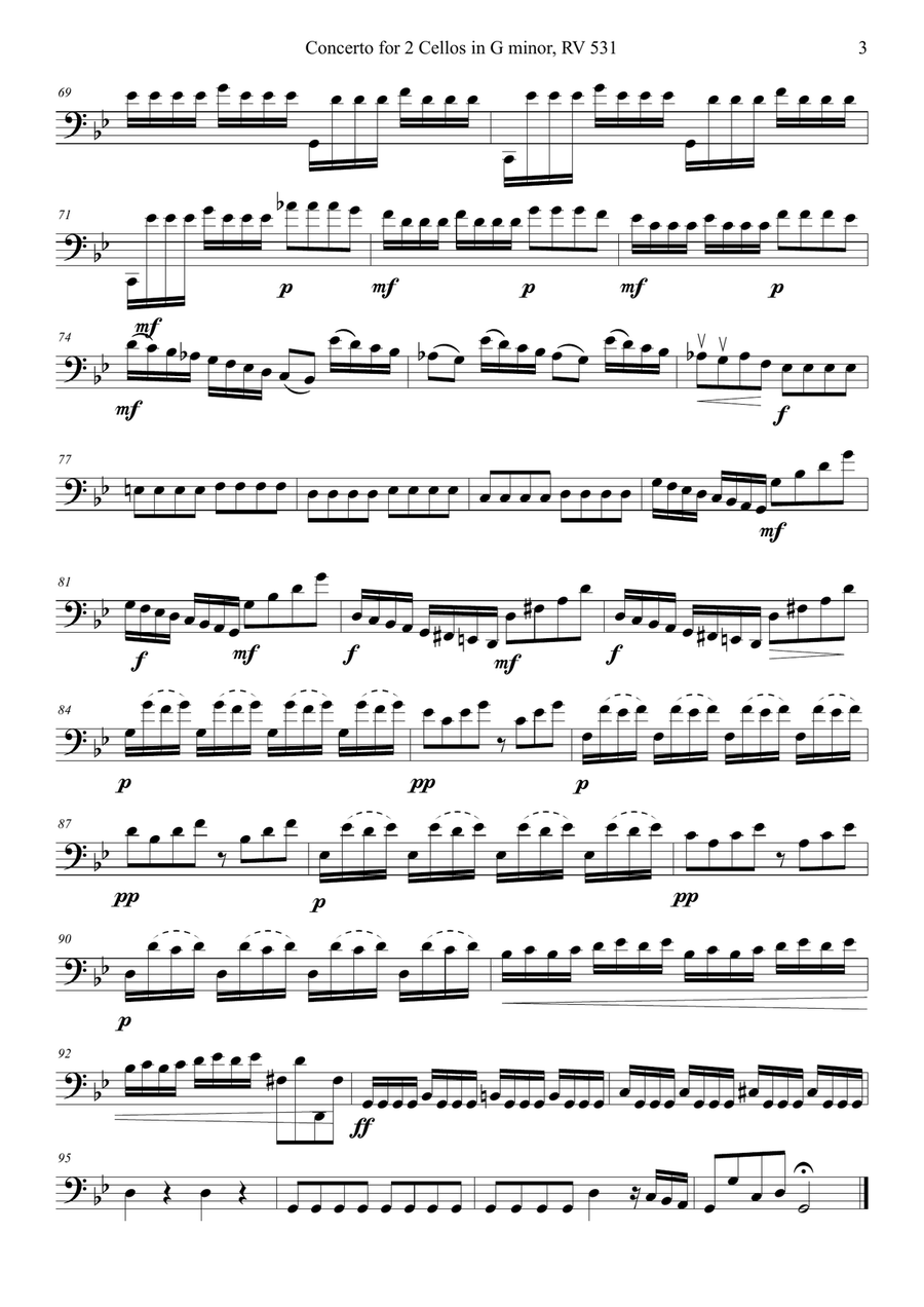 Concerto for 2 Cellos in G minor, RV 531 - Cello Trio String Trio scores gallery preview page 3