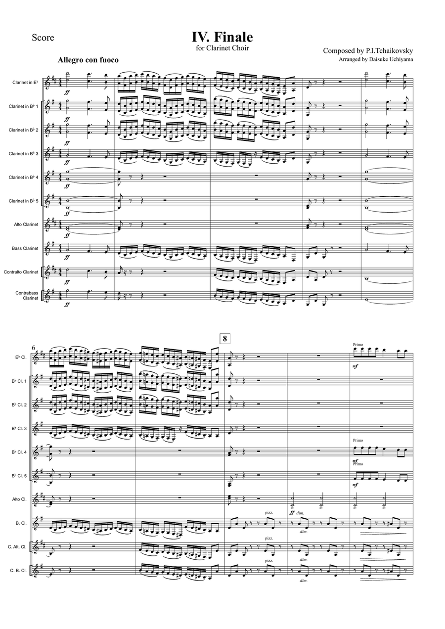 Tchaikovsky - Symphony No.4 - IV. Finale (for Clarinet Choir) Clarinet Choir scores gallery preview page 1