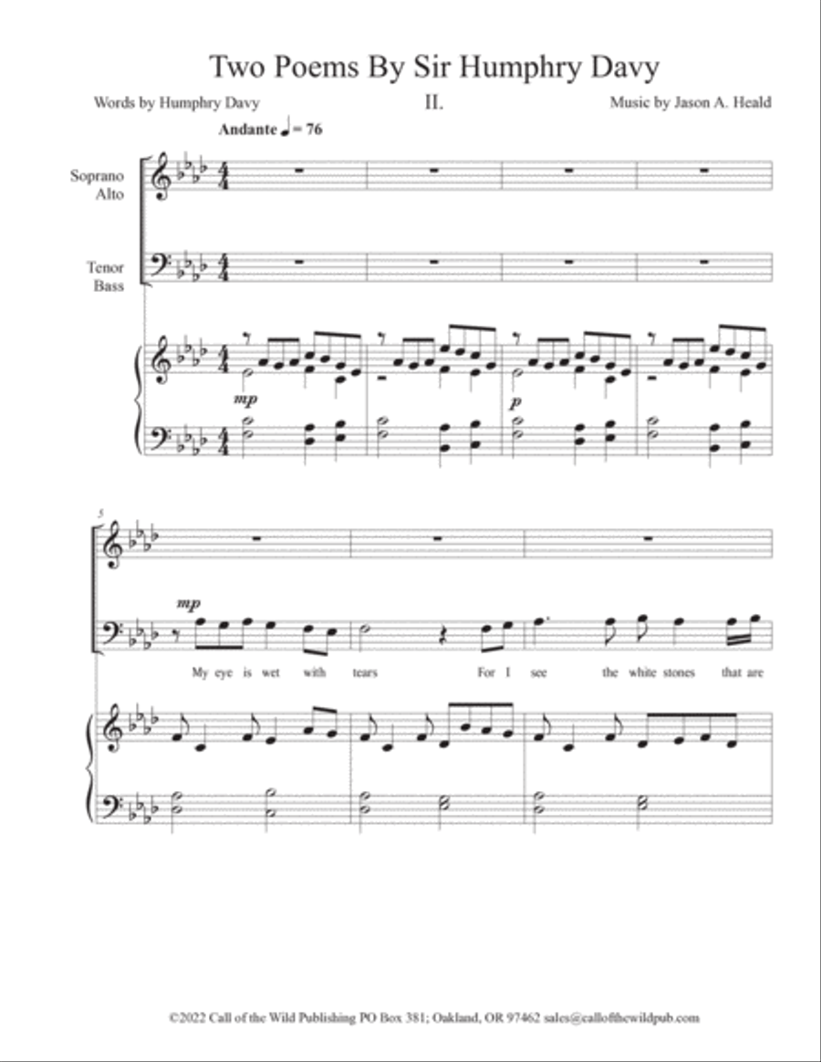 "Two Poems by Sir Humphry Davy" for SATB choir image number null