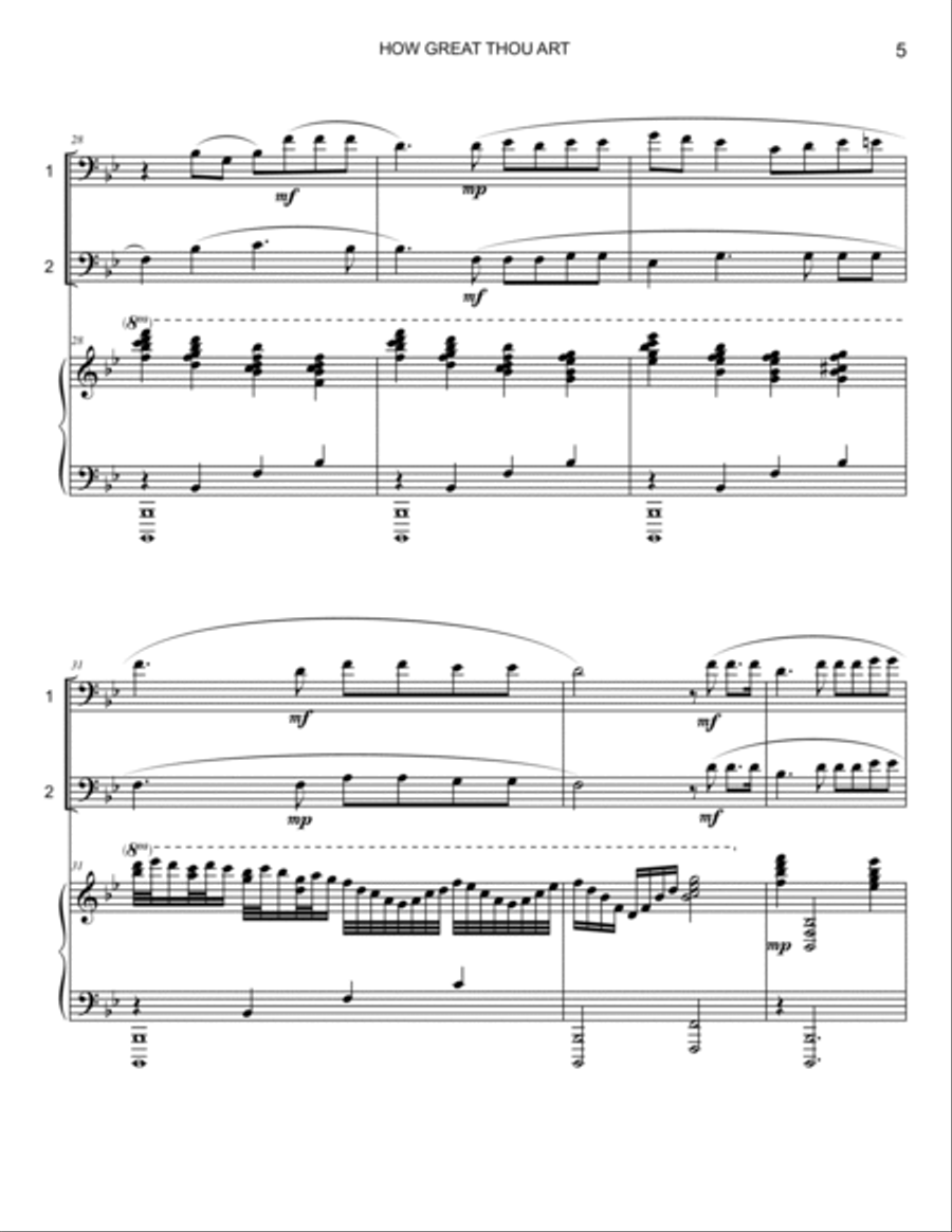 HOW GREAT THOU ART - Euphonium (Trombone) Duet with Piano Accompaniment Brass Duet scores gallery preview page 5