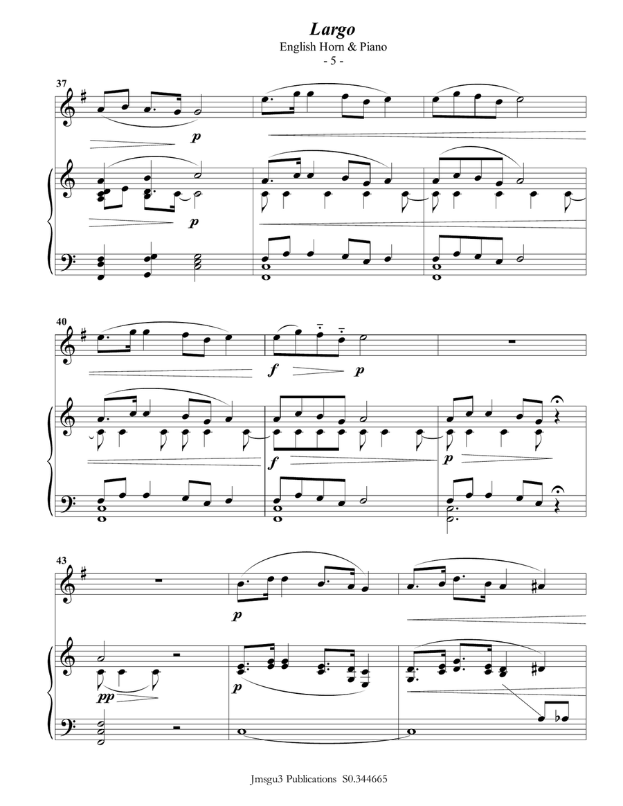 Dvořák: Largo from the New World Symphony for English Horn & Piano English Horn scores gallery preview page 5