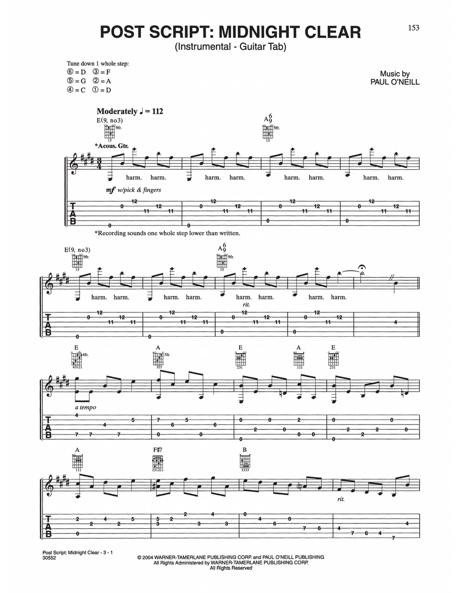 Post Script: Midnight Clear Guitar Tablature scores gallery preview page 1