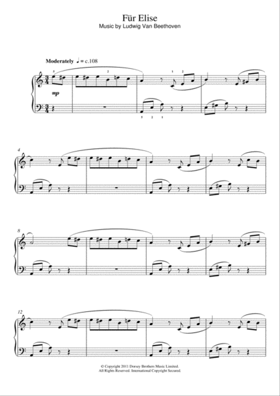 Fur Elise Easy Piano scores gallery preview page 1