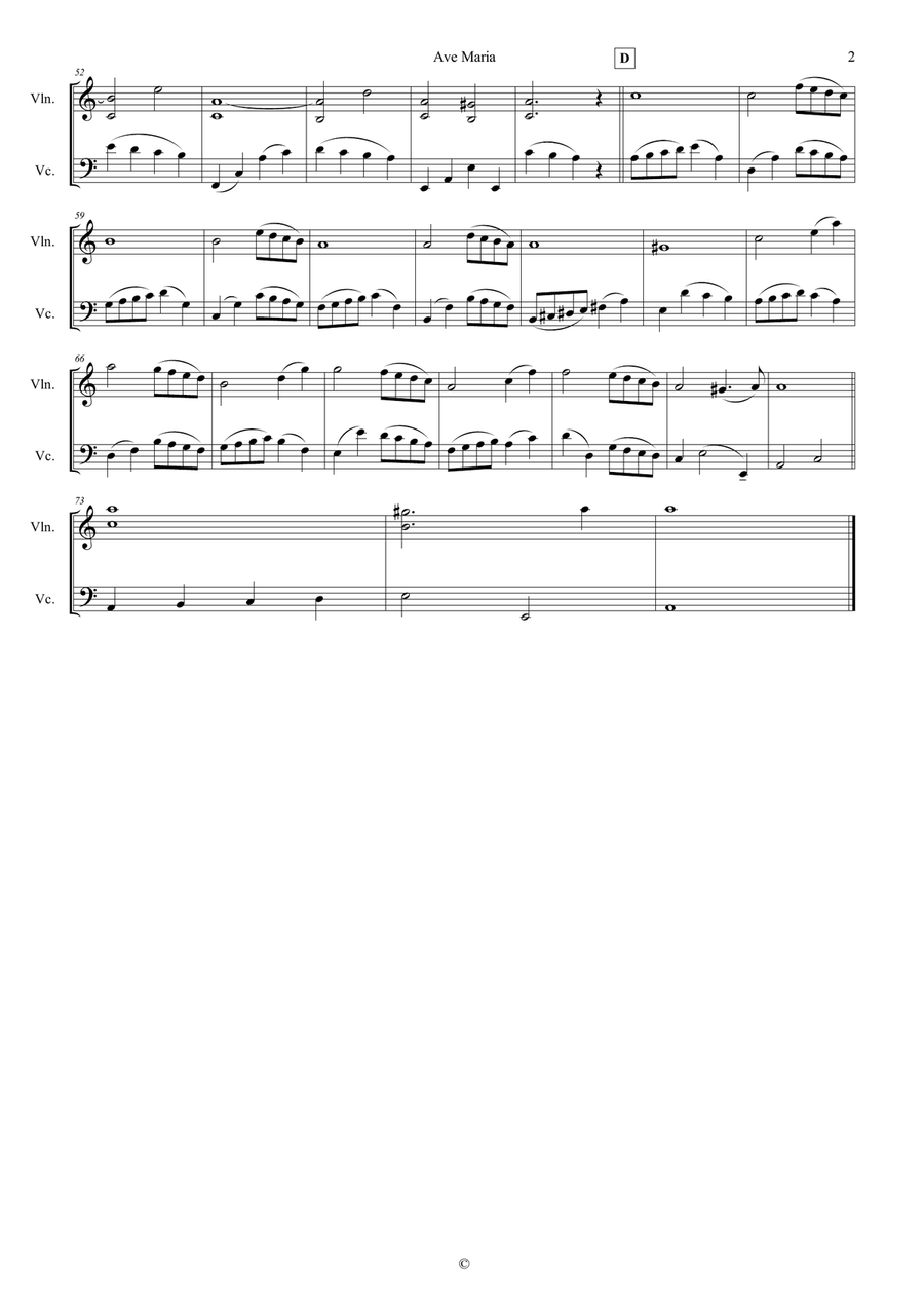 Ave Maria (Caccini) for Violin and Cello String Duet scores gallery preview page 2