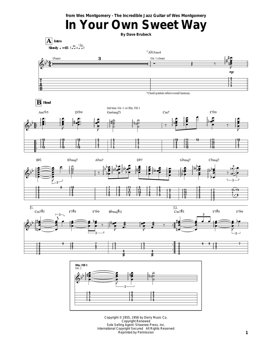 In Your Own Sweet Way Electric Guitar scores gallery preview page 1