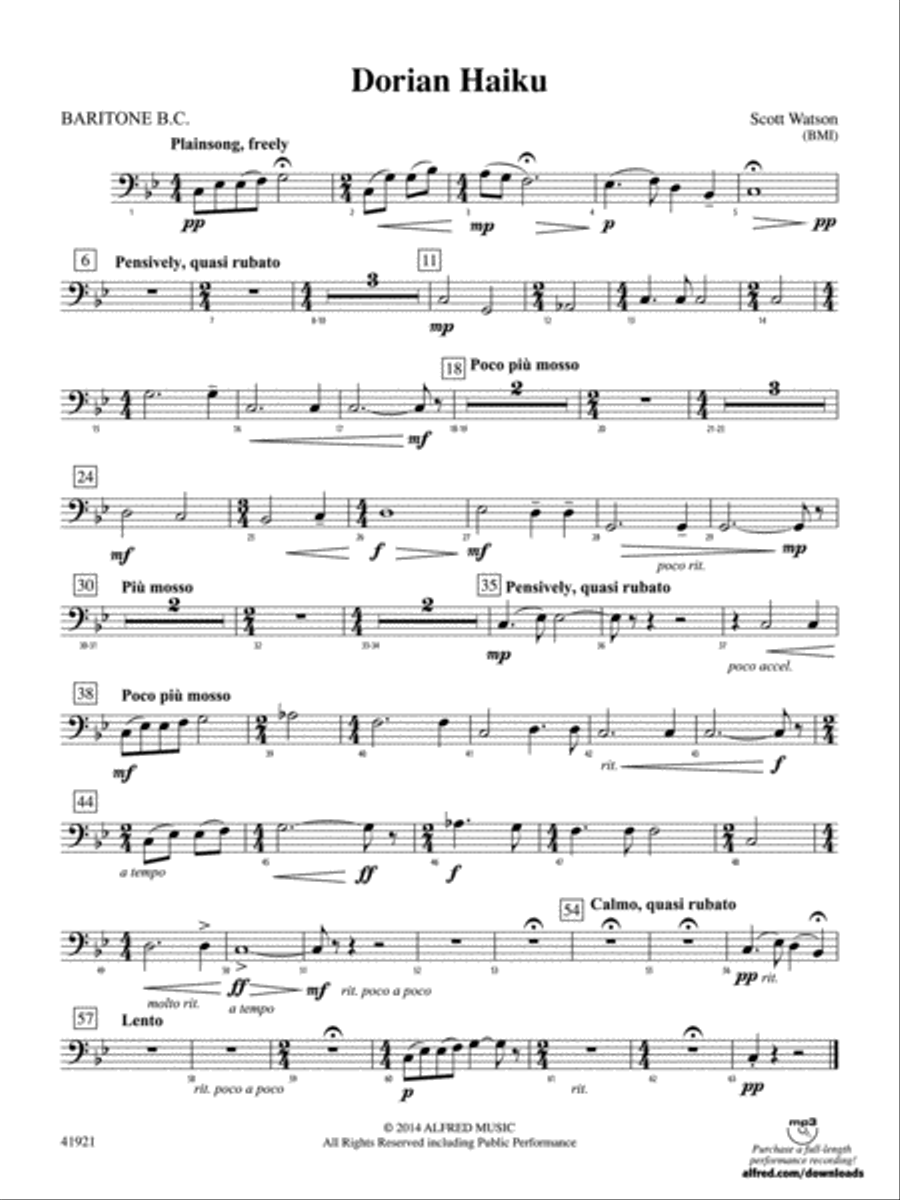 Dorian Haiku: Baritone B.C. Concert Band scores gallery preview page 1