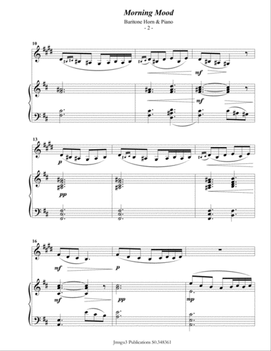 Grieg: Morning Mood from Peer Gynt Suite for Baritone Horn & Piano Baritone Horn TC scores gallery preview page 3