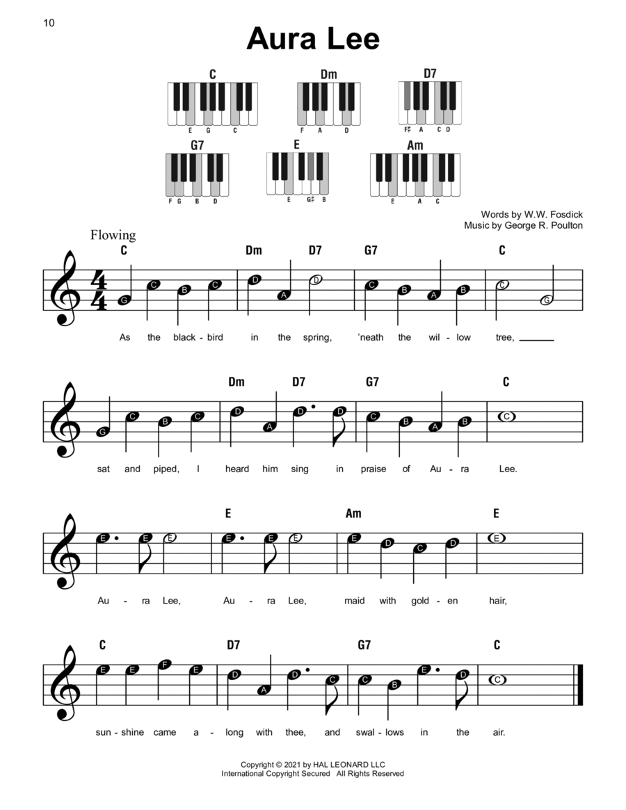 Aura Lee Easy Piano scores gallery preview page 1