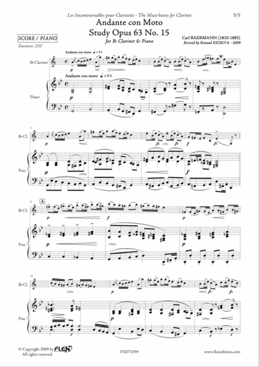 Andante con Moto - Study Opus 63 No. 15 B-Flat Clarinet scores gallery preview page 3