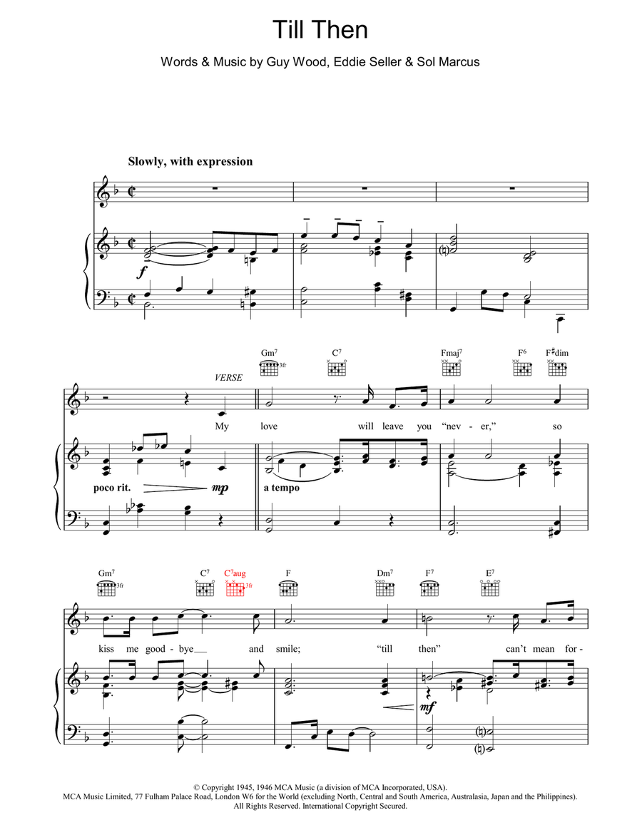 Till Then Piano, Vocal, Guitar scores gallery preview page 1