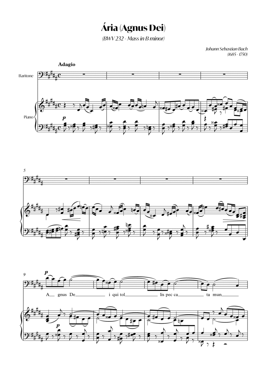 Aria (Agnus dei) from the Mass in B Minor (BACH) - Baritone G#m Piano, Vocal, Guitar scores gallery preview page 1