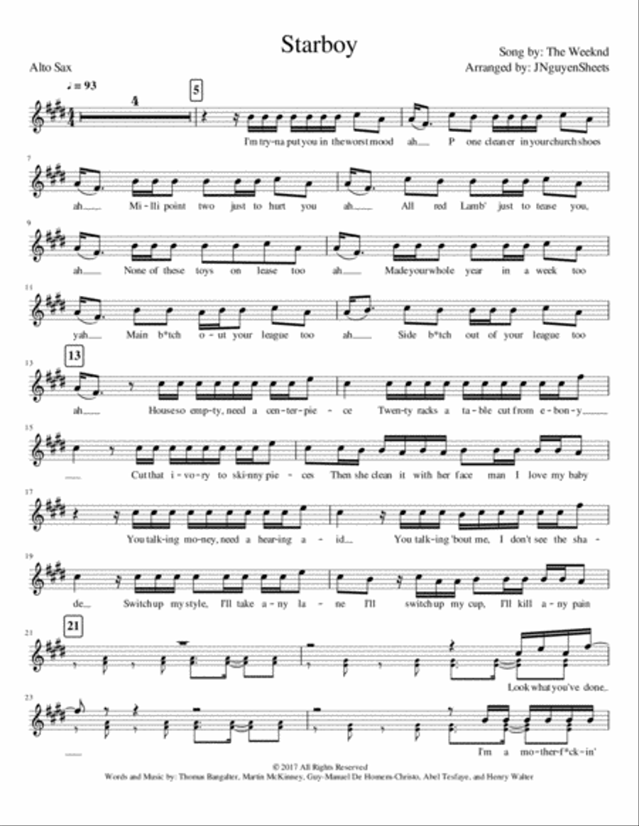 Starboy Alto Saxophone scores gallery preview page 1