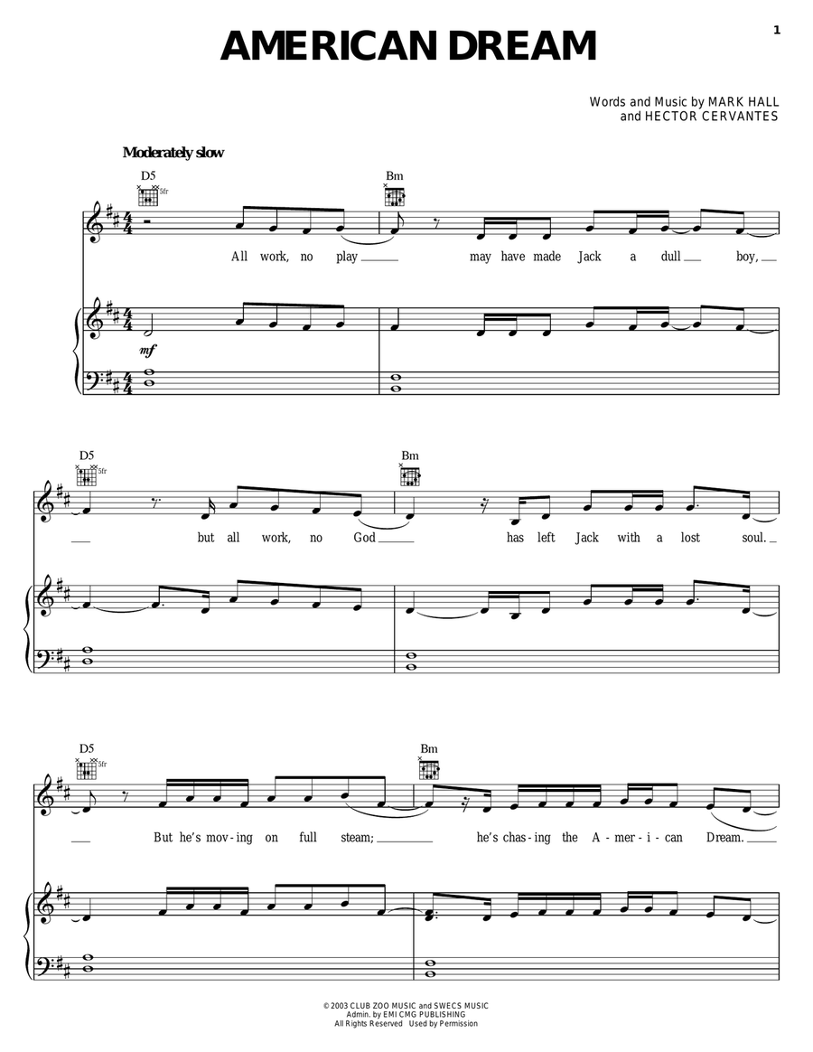 American Dream American Dream Piano, Vocal, Guitar scores gallery preview page 1