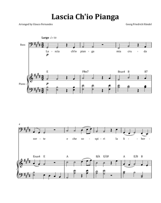 Lascia Ch'io Pianga by Händel - Tenor & Piano in E Major with Chord Notation