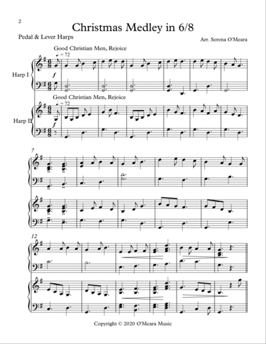 Christmas Medley in 6/8, Harp Duet Celtic Harp scores gallery preview page 2