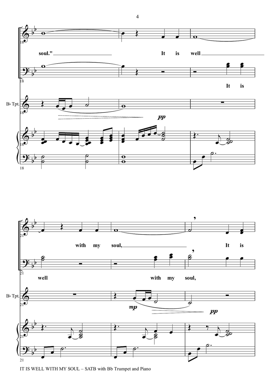 IT IS WELL WITH MY SOUL (Choir - SATB with Bb Trumpet & Piano) 4-Part scores gallery preview page 5