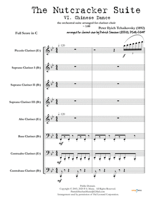 Book cover for Nutcracker Suite, Mvt. VI "Chinese Dance" for clarinet choir (full score & set of parts)