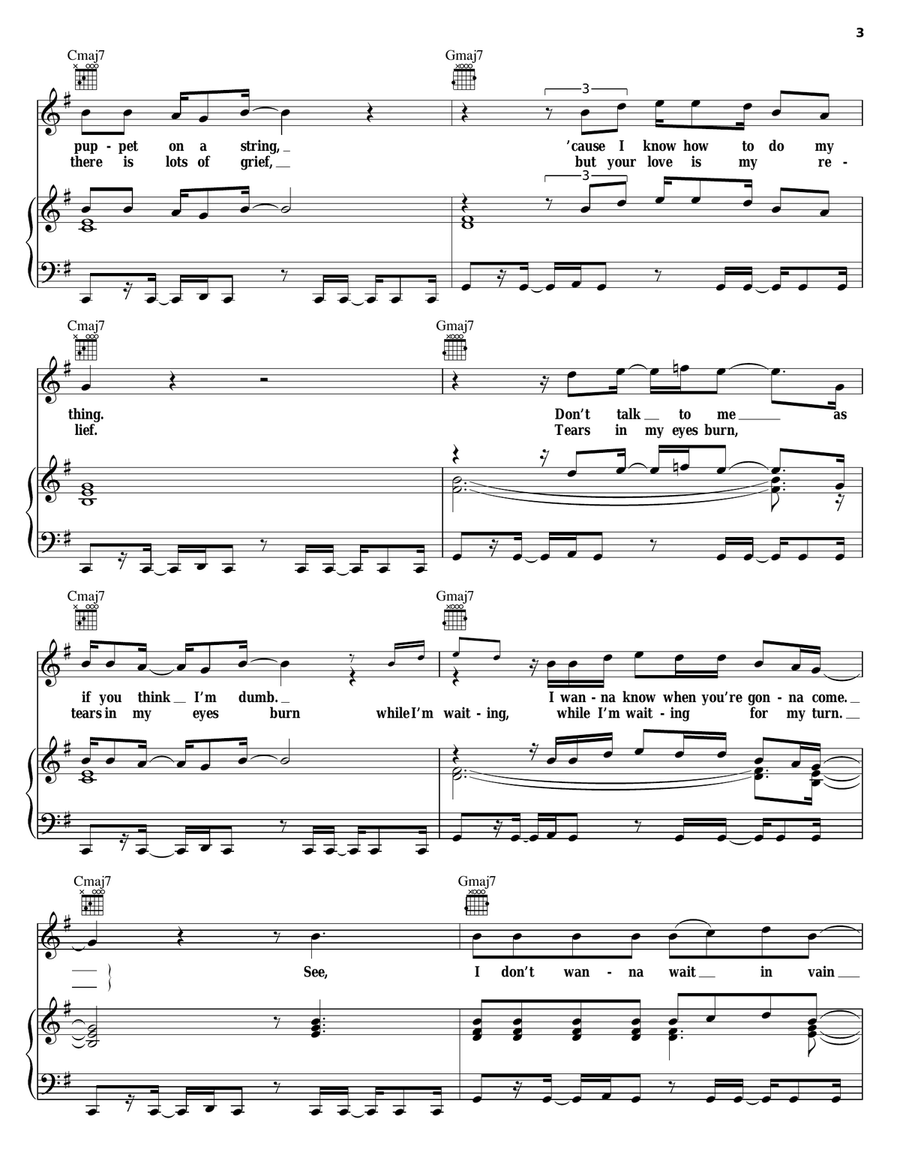 Waiting In Vain Piano, Vocal, Guitar scores gallery preview page 3