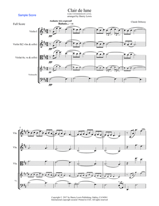 CLAIR DE LUNE String Trio Early Intermediate level for 2 violins and cello or violin, viola and cel