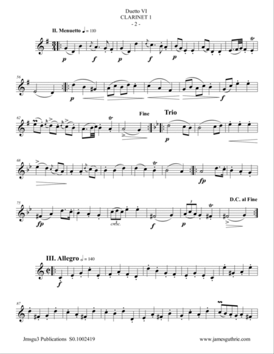 Stamitz: Duet Op. 27 No. 6 for Clarinet Duo Clarinet Duet scores gallery preview page 5