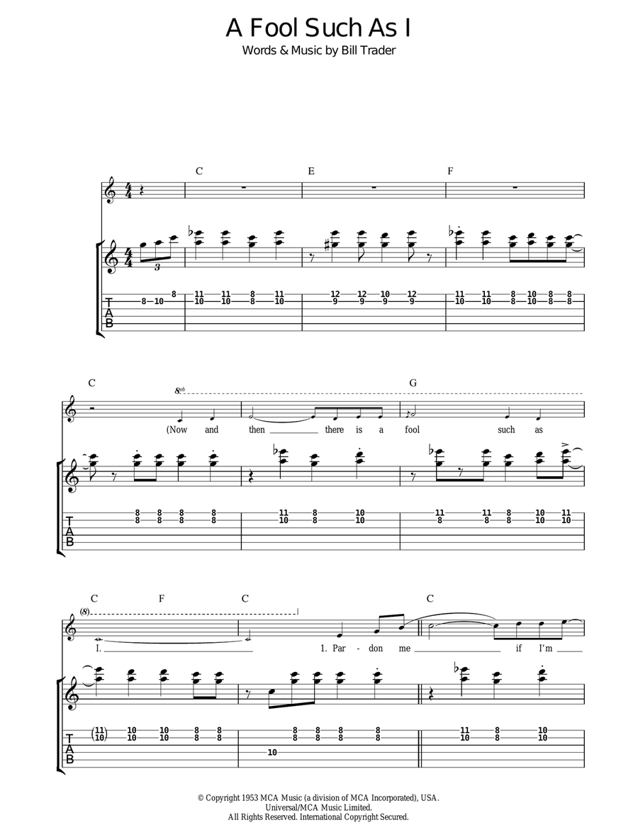 (Now And Then There's) A Fool Such As I Acoustic Guitar scores gallery preview page 1