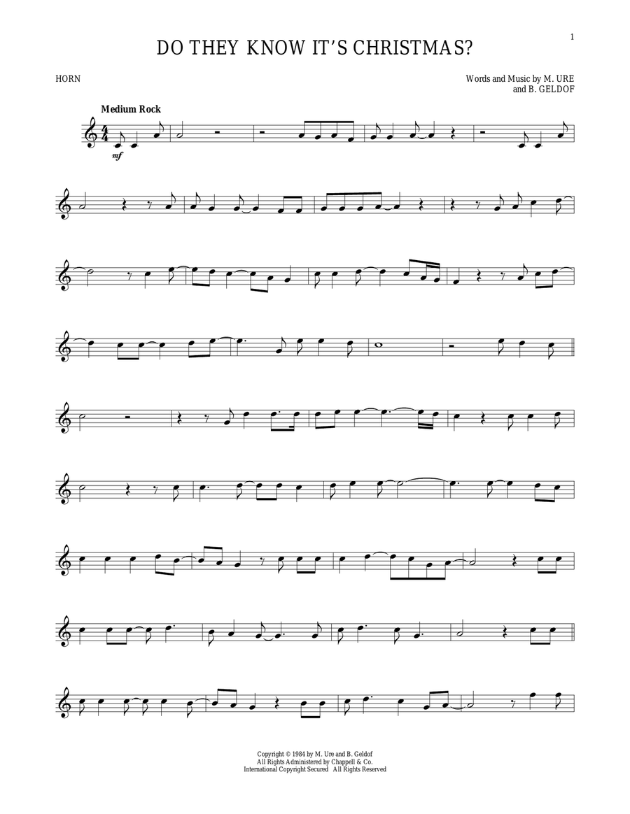 Do They Know It's Christmas? (Feed The World) Horn Solo scores gallery preview page 1