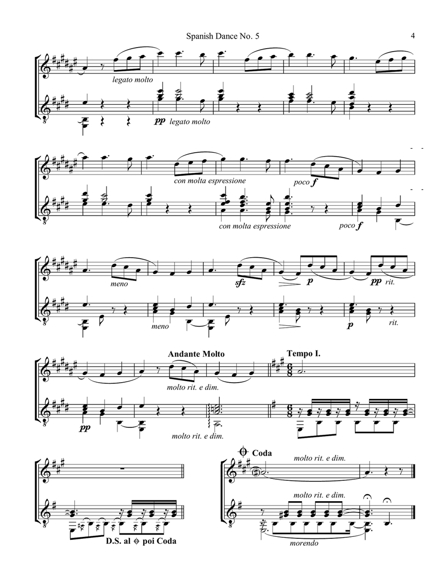 Spanish Dance No. 5, Danza espanola, Andaluza Op. 37 for clarinet in Bb and guitar B-Flat Clarinet scores gallery preview page 5