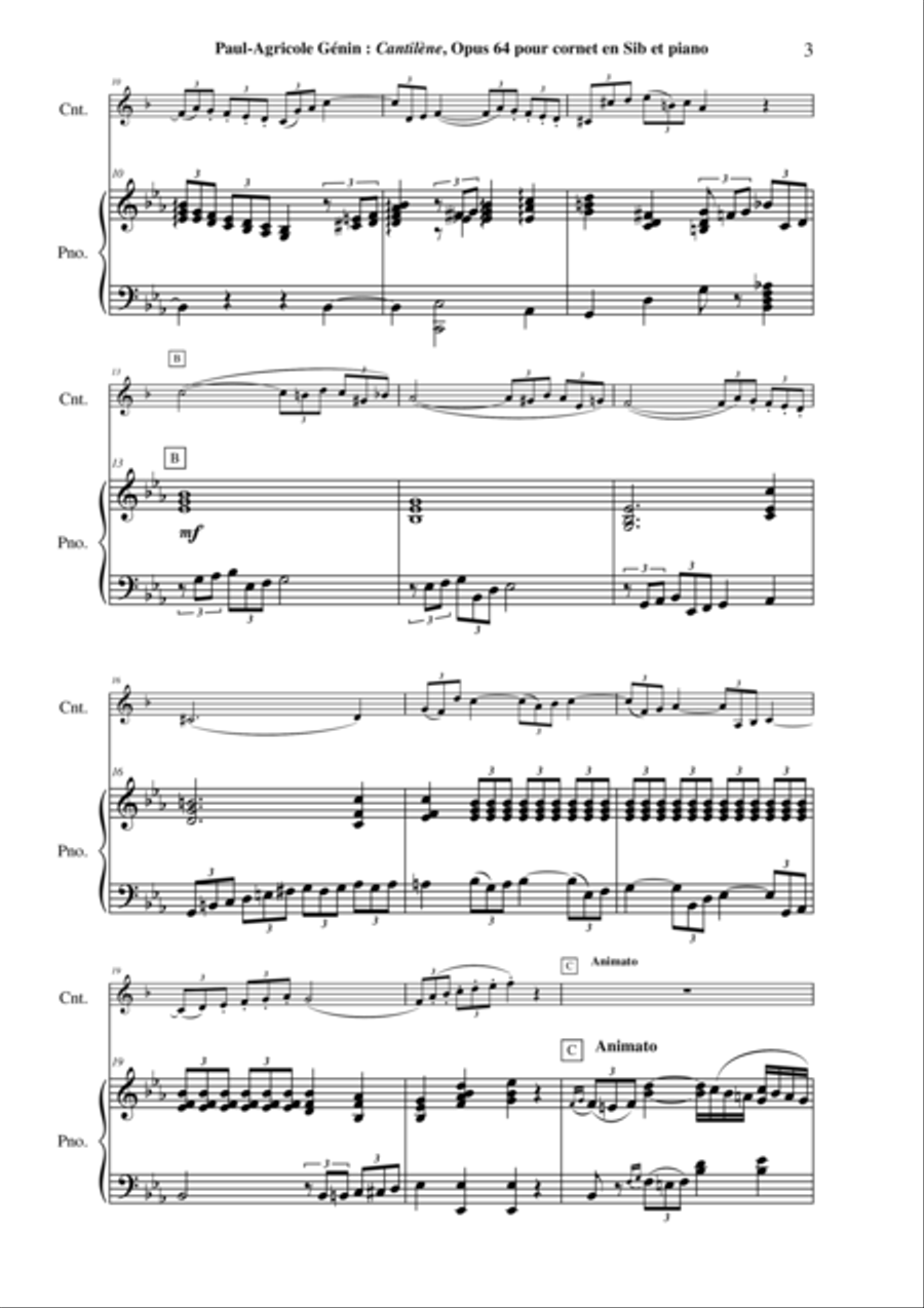 Paul-Agricole Génin: Cantilène, Opus 64 for Bb cornet and piano Cornet scores gallery preview page 3