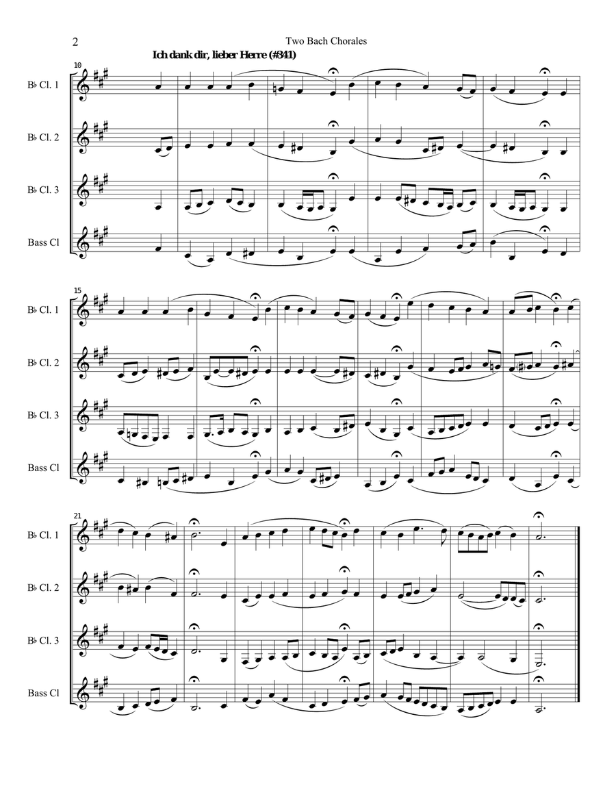 Two Bach Chorales for Clarinet Quartet Clarinet Quartet scores gallery preview page 2