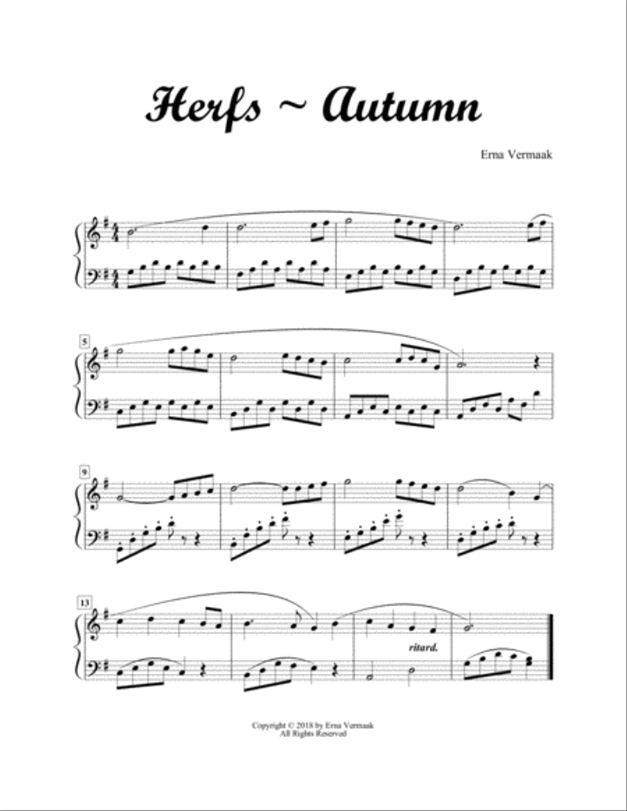 Herfs ~ Autumn Herfs ~ Autumn Easy Piano scores gallery preview page 1
