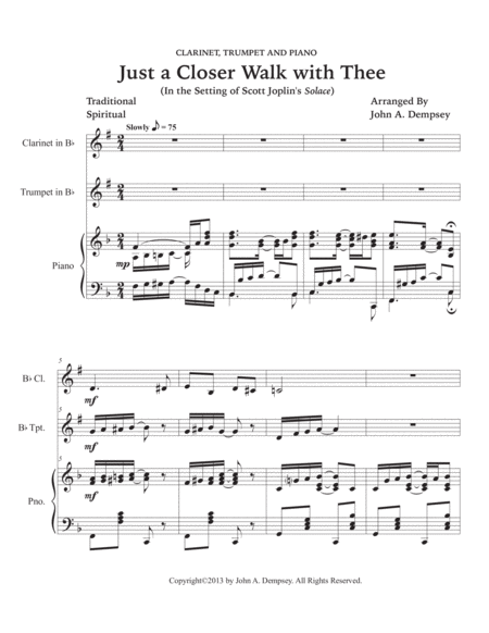 Just a Closer Walk with Thee (Trio for Clarinet, Trumpet and Piano) image number null
