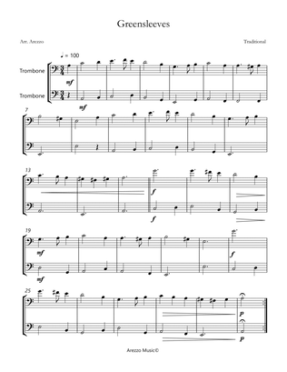 greensleeves sheet music for trombone duo Celtic traditional