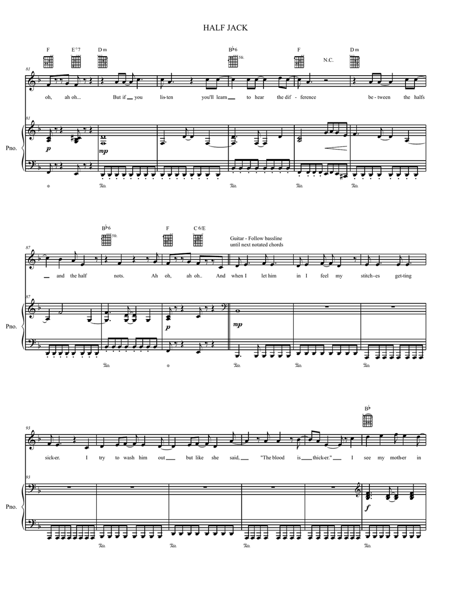 Half Jack Piano, Vocal, Guitar scores gallery preview page 5