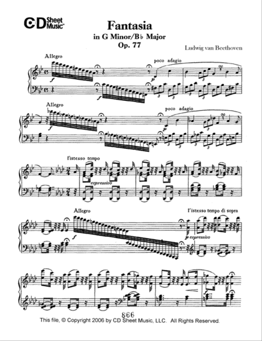 Fantasia In G Minor/B-flat Major, Op. 77 Piano Solo scores gallery preview page 1