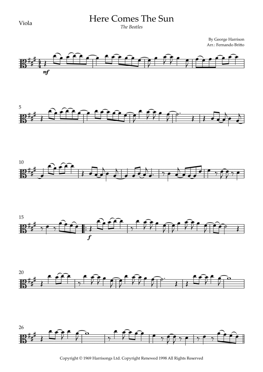 Here Comes The Sun Viola Solo scores gallery preview page 1