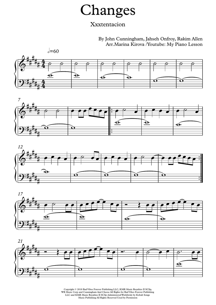 Changes Easy Piano scores gallery preview page 1
