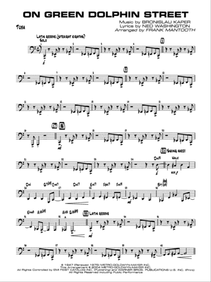 On Green Dolphin Street: Tuba Jazz Ensemble scores gallery preview page 1