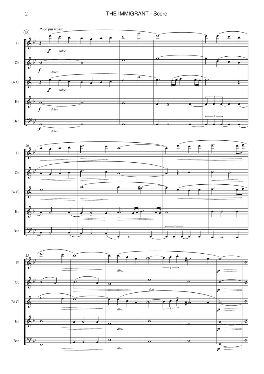 Part Ii/immigrant Theme Woodwind Quintet scores gallery preview page 2