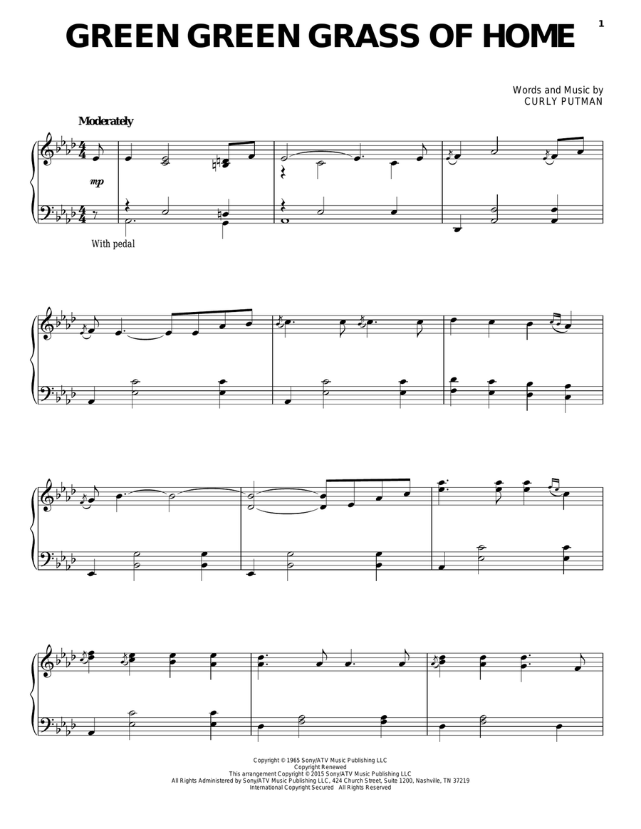 Green Green Grass Of Home Piano Solo scores gallery preview page 1