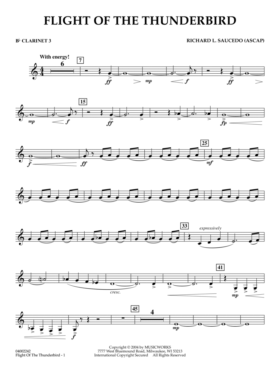 Flight Of The Thunderbird - Bb Clarinet 3 Concert Band scores gallery preview page 1