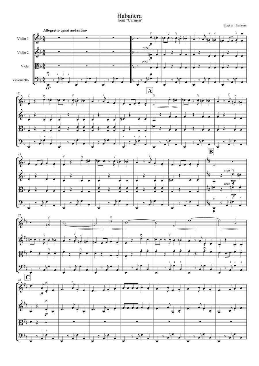 Habanera from Carmen for String Quartet String Quartet scores gallery preview page 1